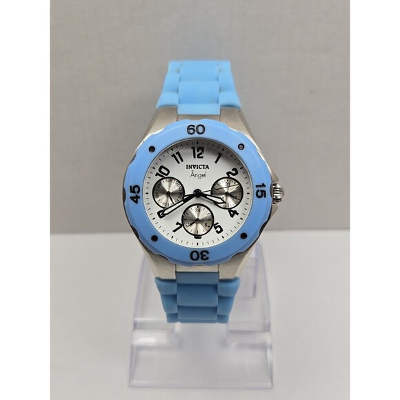Invicta Angel Womens 40mm Blue Silicone White Dial Date Quartz Watch New Battery main image 8
